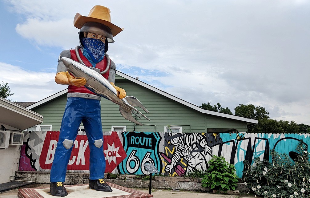 This space cowboy and his Route 66 souvenir shop are out of this